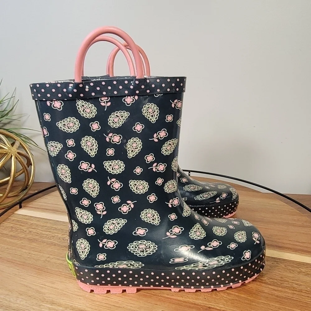Western Chief Paisley Floral Rain Boots Pull on Waterproof Size 11 / 12